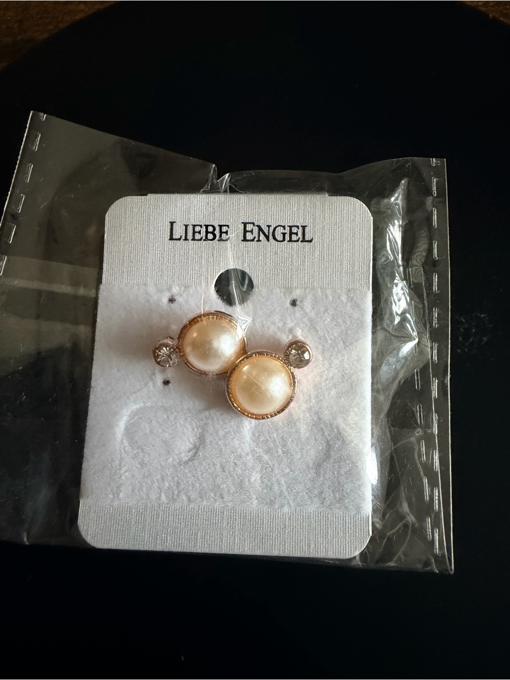 Gold Pearl Stud Earrings with Clear Accent